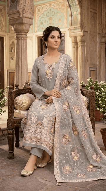 4pc Unstitched Embroidered Organza Suit