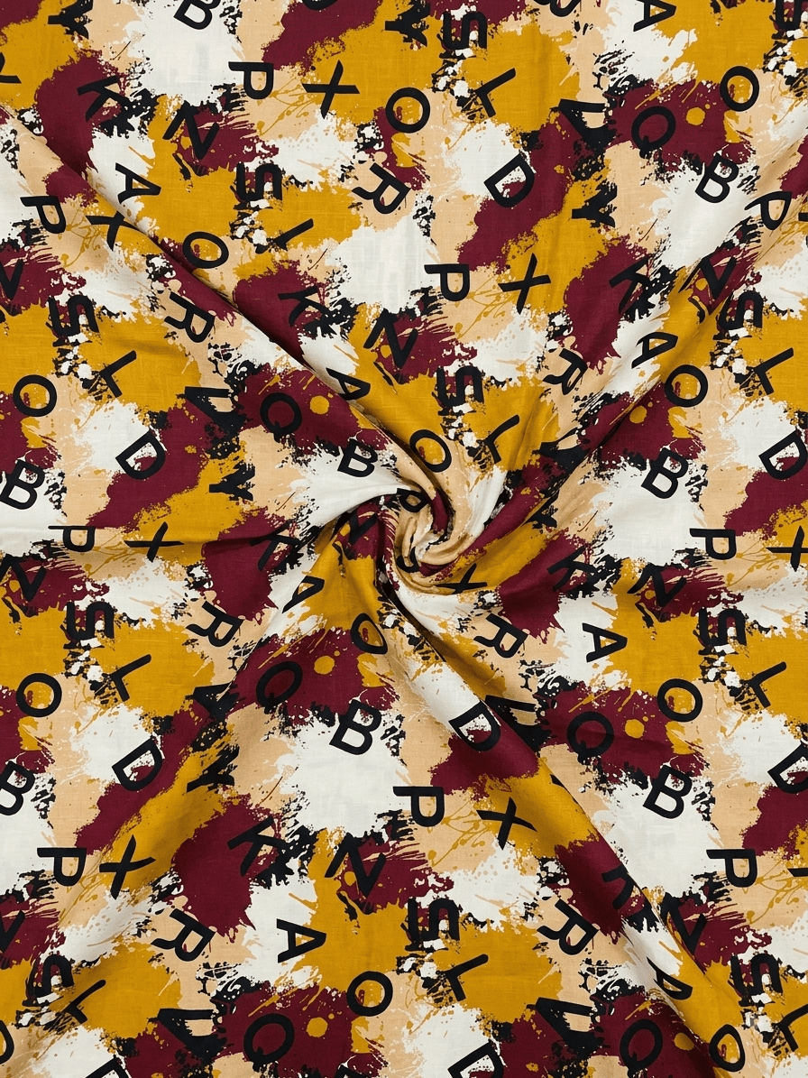 Mustard & Maroon Abstract  Printed 2Pc | Unstitched Linen Suit (Shirt/Trouser)D-2141