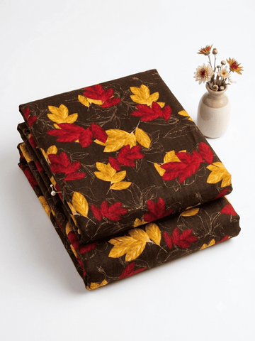 Brown Maple Leaf Printed 2Pc | Unstitched Linen Suit (Shirt/Trouser) D-2143