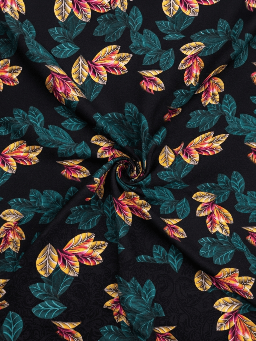 Emerald Green & Yellow Floral Printed Linen 2Pc | Unstitched Suit (Shirt & Trouser) D-2174