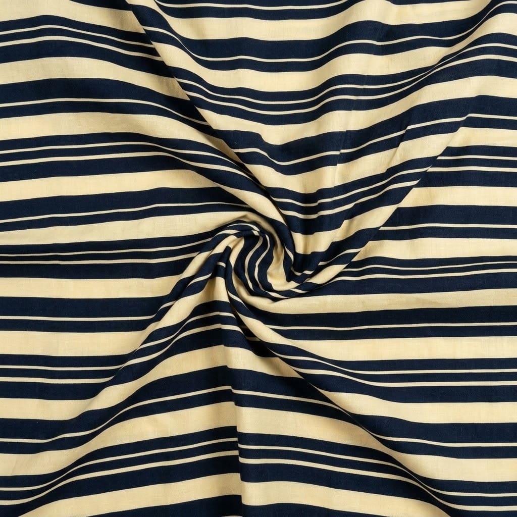 Ivory & Midnight Navy Linear Striped Linen 2Pc | Unstitched Suit (Shirt & Trouser) D-2244