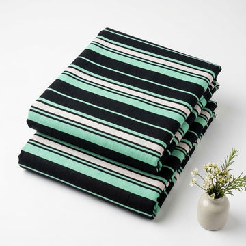 Elegant Black & Seafoam Green Striped Linen 2Pc | Unstitched Suit (Shirt & Trouser) D-2245