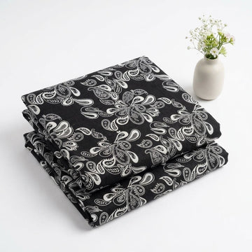Jet Black & White  Paisley Printed Linen 2Pc | Unstitched Suit (Shirt & Trouser) D-2246