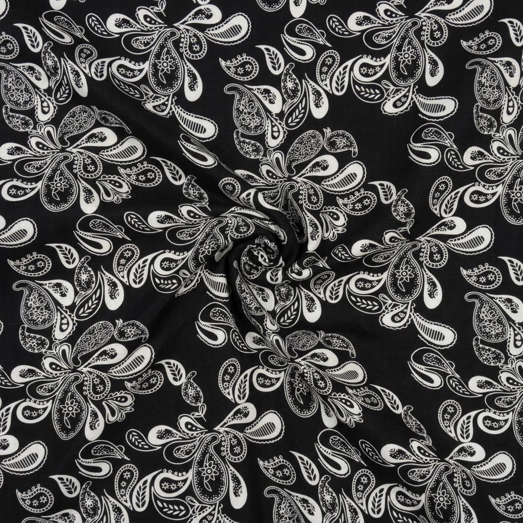 Jet Black & White  Paisley Printed Linen 2Pc | Unstitched Suit (Shirt & Trouser) D-2246