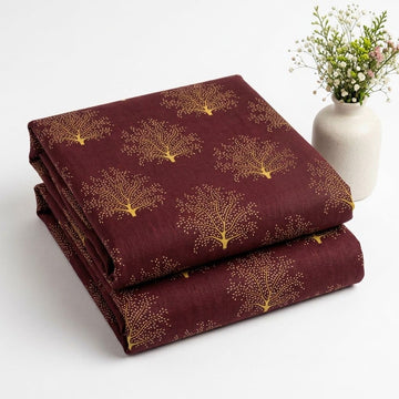 Deep Maroon & Mustard Tree Printed Linen 2Pc | Unstitched Suit (Shirt & Trouser) D-2247