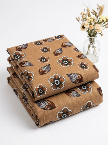 Warm Camel Brown Floral & Leaf Motif Khaddar 2Pc | Unstitched Suit (Shirt & Trouser) D-2260