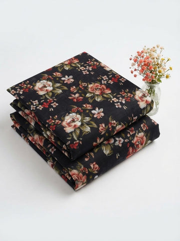 Jet Black Vintage Rose Floral Khaddar 2Pc | Unstitched Suit (Shirt & Trouser) D-2263