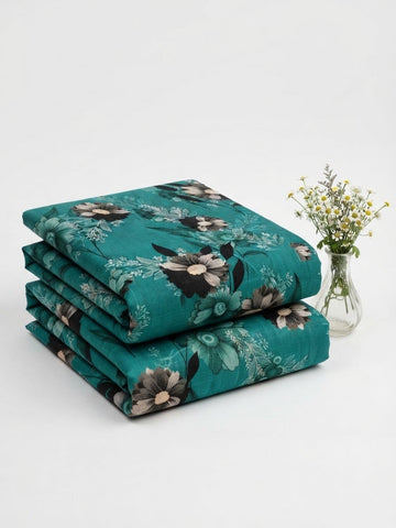Emerald Teal Floral Botanical Khaddar 2Pc | Unstitched Suit (Shirt & Trouser) D-2264