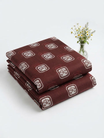 Rich Maroon Ethnic Block Print Khaddar 2Pc | Unstitched Suit (Shirt & Trouser) D-2269