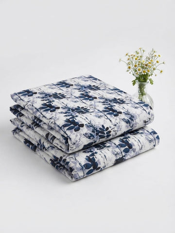 Elegant White & Navy Blue Leaf Print Khaddar 2Pc | Unstitched Suit (Shirt & Trouser) D-2271