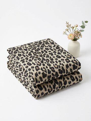 Ivory & Charcoal Black Leopard Printed Linen 2Pc | Unstitched Suit (Shirt & Trouser) D-2279