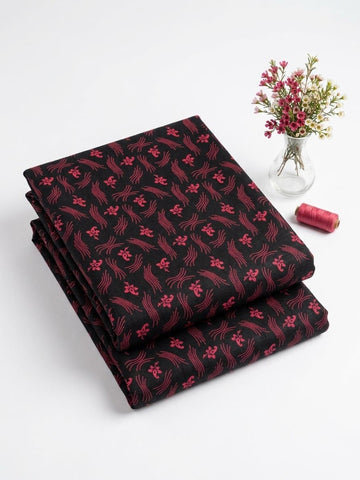 Classic Black & Berry Red Printed Linen 2Pc | Unstitched Suit (Shirt & Trouser) D-2276