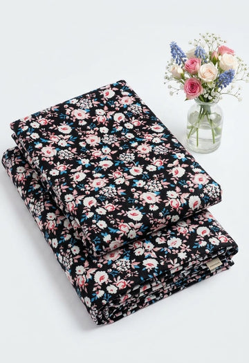 Black, Pastel Pink & White Floral Printed Linen 2Pc | Unstitched Suit (Shirt & Trouser) D-2280