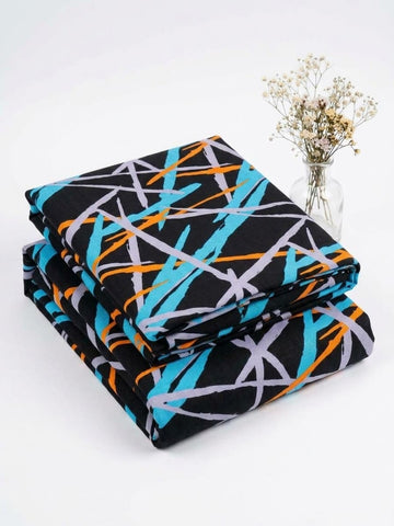 Black & Multi-Color Abstract Printed Linen 2Pc | Unstitched Suit (Shirt & Trouser) D-2278