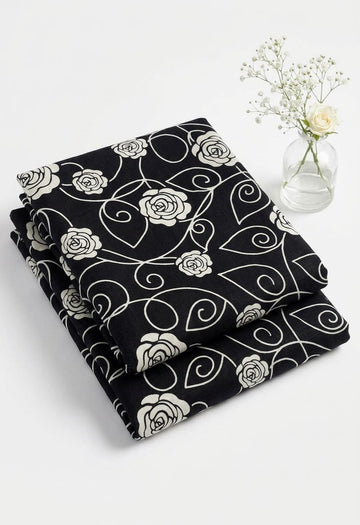 Charcoal Black & Off-White Floral Printed Linen 2Pc | Unstitched Suit (Shirt & Trouser) D-2282