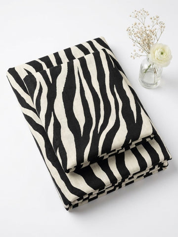 Elegant Cream & Black Zebra Printed Linen 2Pc | Unstitched Suit (Shirt & Trouser) D-2283
