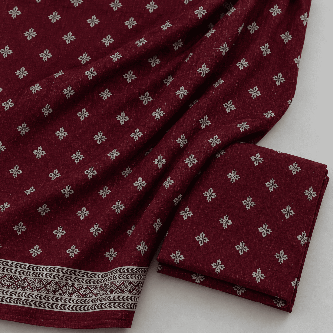 Rich Maroon Floral Printed Khaddar 2Pc | Unstitched Suit (Shirt & Trouser) D-2223
