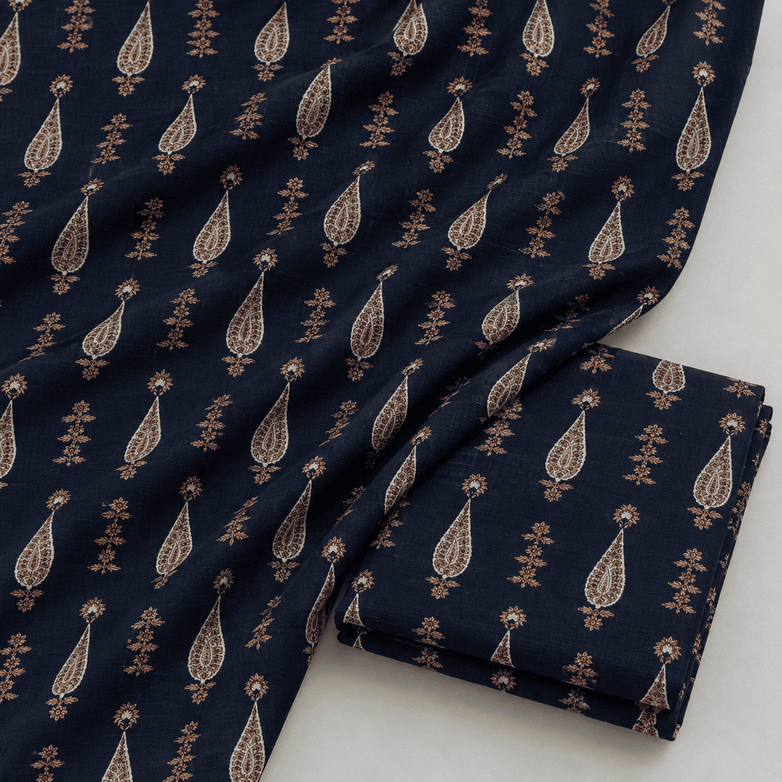 Midnight Blue Paisley Printed Khaddar 2Pc | Unstitched Suit (Shirt & Trouser) D-2225