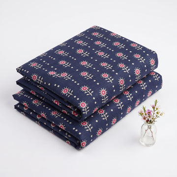 Navy & Deep Maroon Floral Printed Khaddar 2Pc | Unstitched Suit (Shirt & Trouser) D-2234