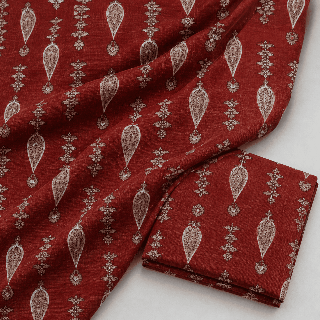 Crimson Red Paisley Print Khaddar 2Pc | Unstitched Suit (Shirt & Trouser) D-2226