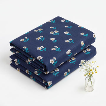 Royal Navy White Daisy Printed Khaddar 2Pc | Unstitched Suit (Shirt & Trouser) D-2232