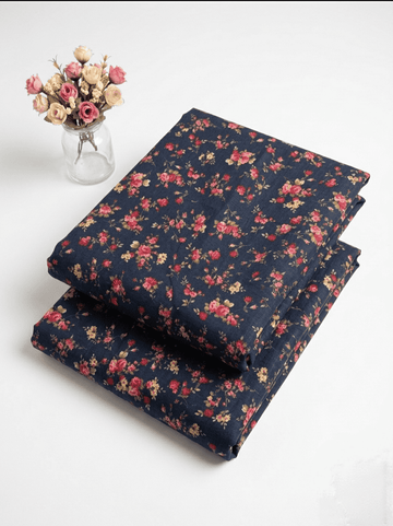 Navy Blue & Pink Ditsy Floral Printed 2Pc | Unstitched Linen Suit D-2155