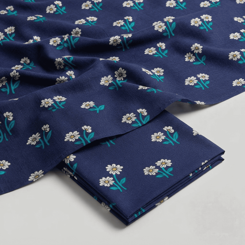 Royal Navy White Daisy Printed Khaddar 2Pc | Unstitched Suit (Shirt & Trouser) D-2232