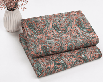 Classic Dusty Peach & Grey Paisley Printed Linen 2Pc | Unstitched Suit (Shirt/Trouser)D-2175