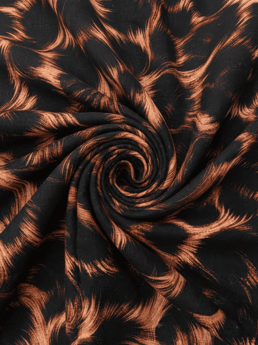 Jet Black & Rust Bronze Printed Linen 2Pc | Unstitched Suit (Shirt & Trouser)D-2193