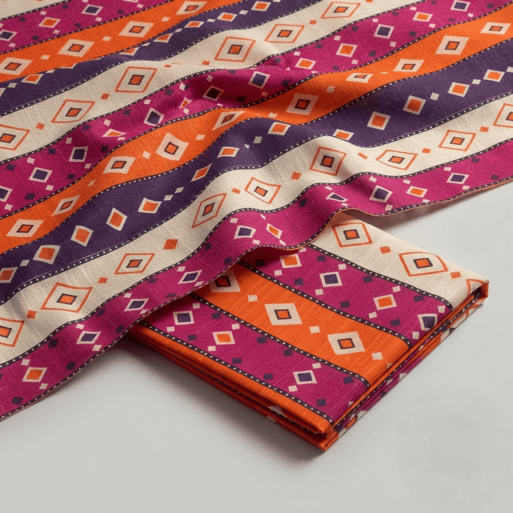 Orange, Purple & Magenta Stripe Khaddar 2Pc | Unstitched Suit (Shirt & Trouser) D-2230