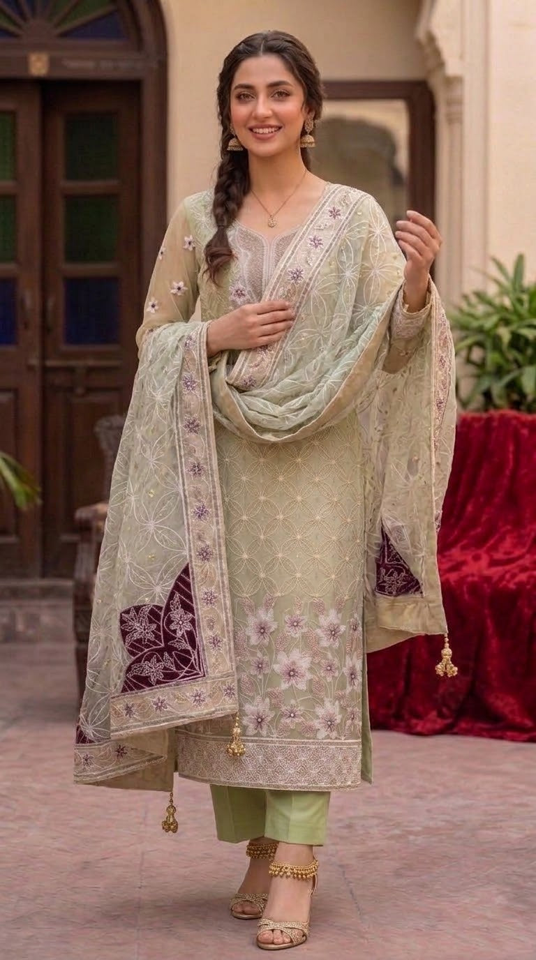 4pc Unstitched Embroidered Lava Organza Suit