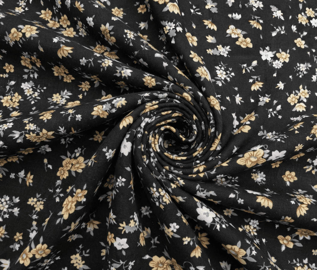Jet Black & Beige Floral Linen 2Pc | Unstitched Suit (Shirt & Trouser) D-2197