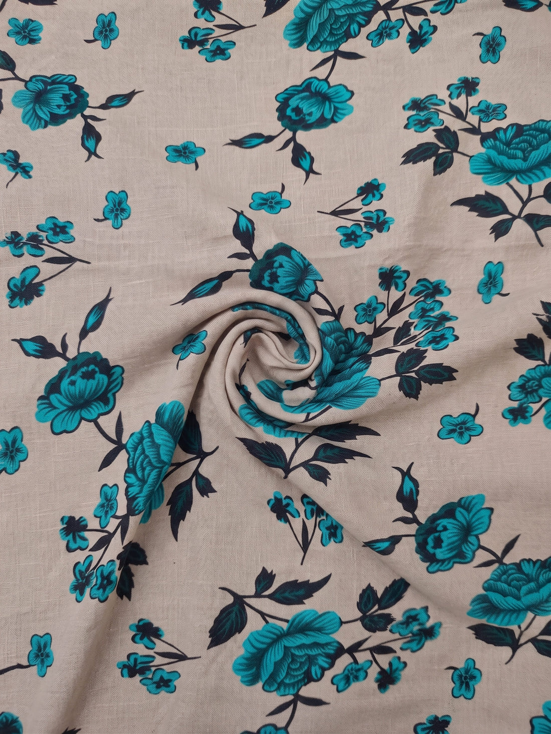 Premium Light Beige Floral Printed Linen 2Pc |Unstitched Suit (Shirt & Trouser) D-2176