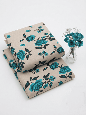 Premium Light Beige Floral Printed Linen 2Pc |Unstitched Suit (Shirt & Trouser) D-2176