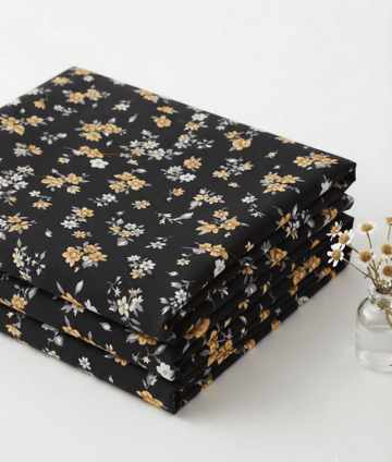 Jet Black & Beige Floral Linen 2Pc | Unstitched Suit (Shirt & Trouser) D-2197