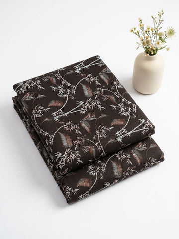 Dark Brown Bamboo Print Khaddar 2Pc | Unstitched Suit (Shirt & Trouser) D-2256
