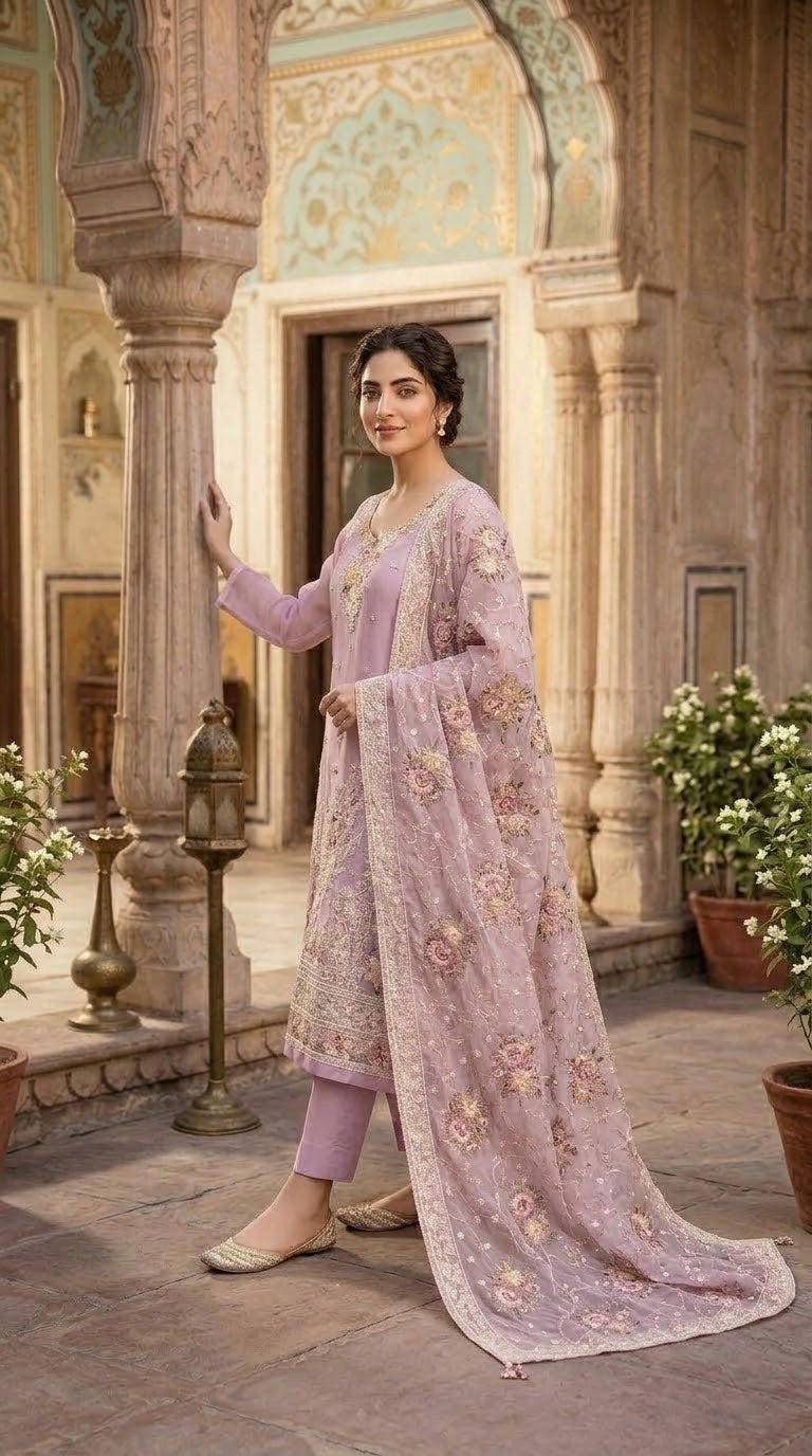 4pc Unstitched Embroidered Organza Suit