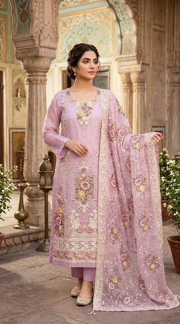4pc Unstitched Embroidered Organza Suit