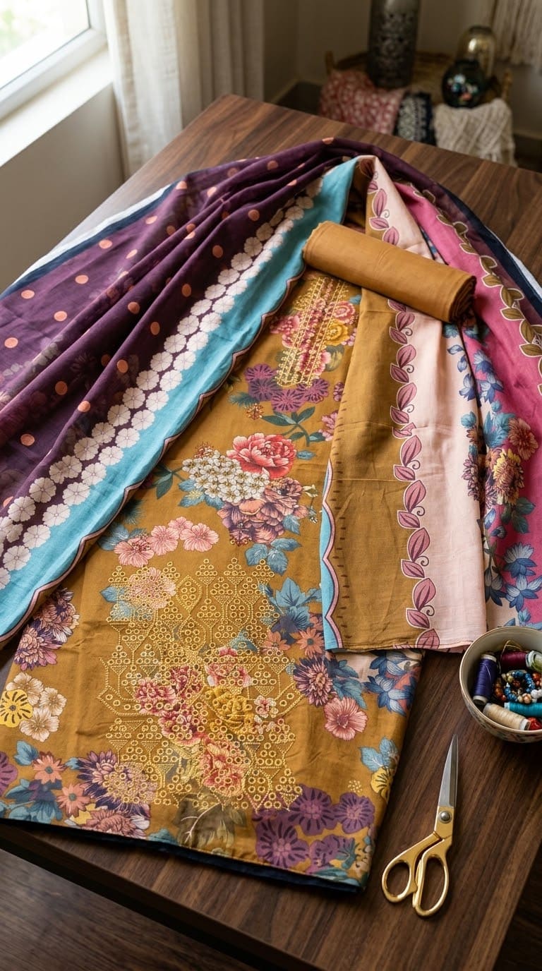 Mustard Gold Floral Printed & Embroidered Linen Unstitched 3 Pc D-2129