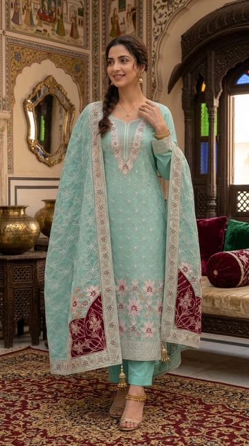 4pc Unstitched Embroidered Lava Organza Suit D-2102