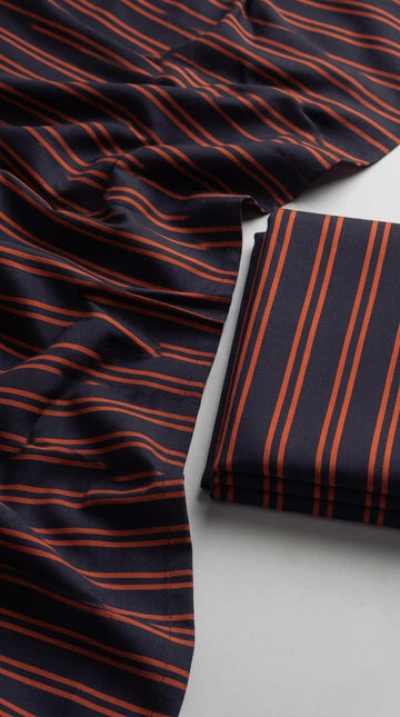 Navy Blue & Rust Pinstripe Printed Linen 2Pc | Unstitched Suit (Shirt & Trouser) D-2236
