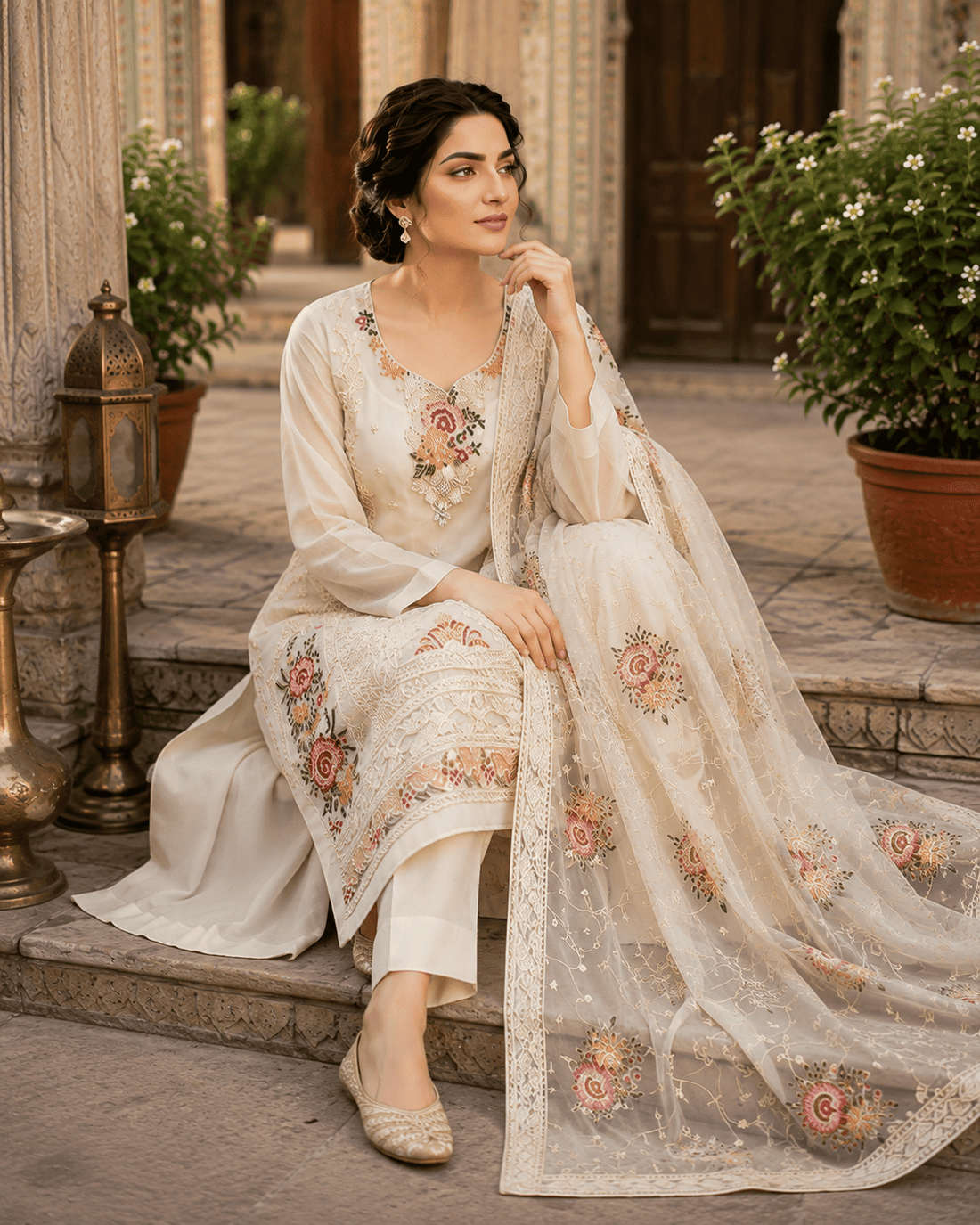 4pc Unstitched Embroidered Organza Suit