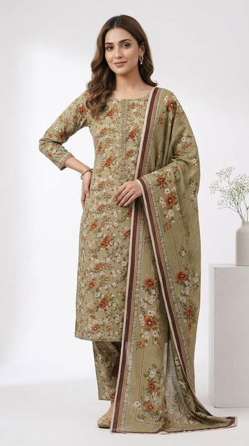 Premium Linen Embroidered & Floral Printed 3Pc | Unstitched Suit D-2163