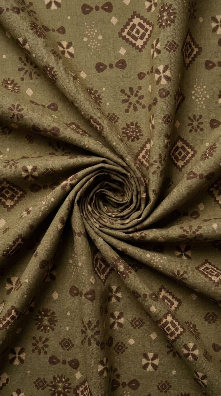 Premium Olive Green & Brown Printed Linen 2Pc | Unstitched Suit (Shirt & Trouser) D-2235