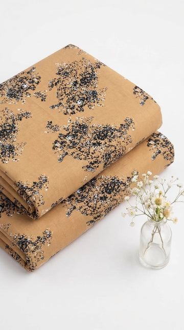 Elegant Golden & Black Abstract Printed Linen 2Pc | Unstitched Suit (Shirt & Trouser) D-2241