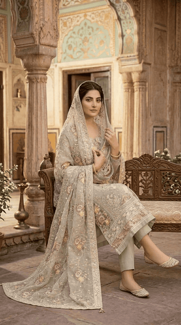4pc Unstitched Embroidered Organza Suit