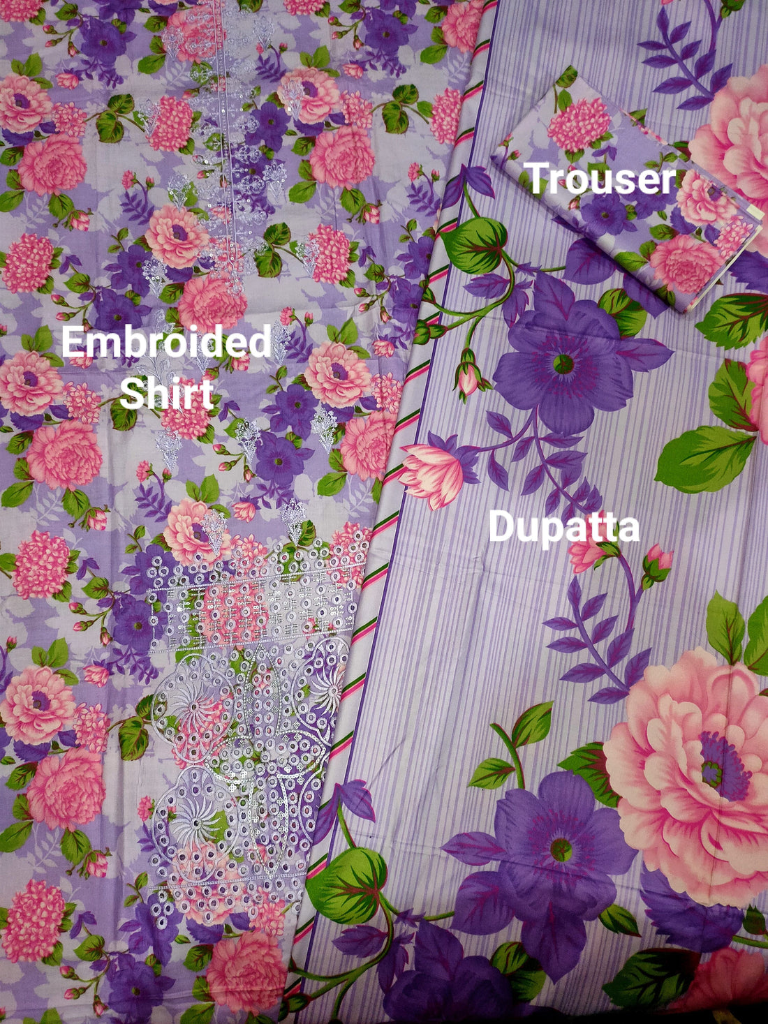 Lavender Blossom & Soft Pink Embroidered 3Pc | Unstitched Suit D-2139