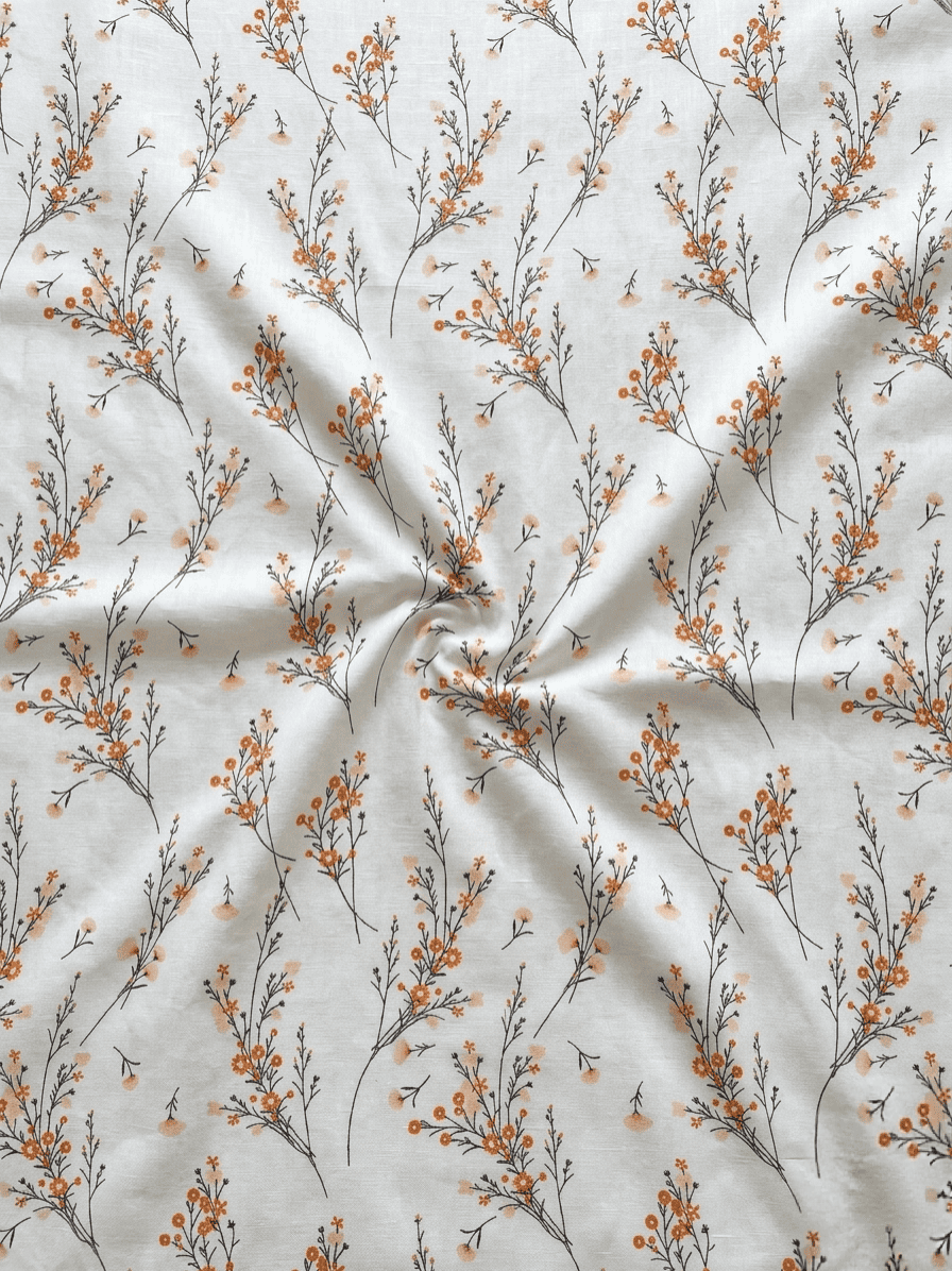 White & Terracotta Orange Wildflower Printed 2Pc | Unstitched Linen Suit D-2148