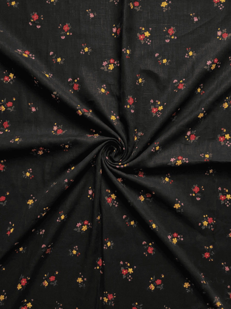 Jet Black & Multicolor Wildflower Printed 2Pc | Unstitched Linen Suit D-2152