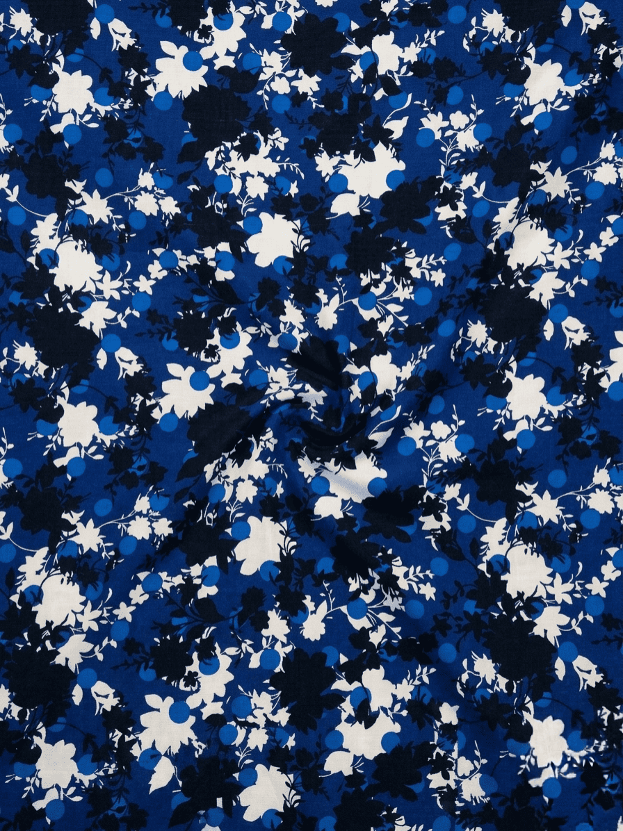 Royal Blue Floral Printed 2Pc | Unstitched Linen Suit (Shirt/Trouser) D-2149